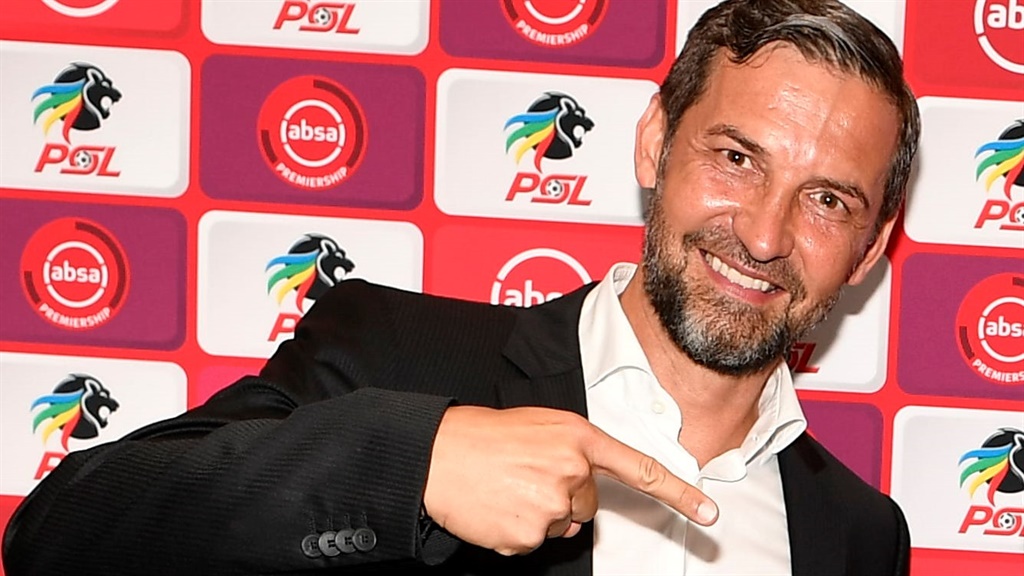 Josef Zinnbauer baggs the Coach of the Month award for January 2020 at PSL Headquarters. Picture: Lefty Shivambu/Gallo Images