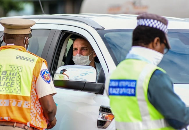 Driver during the roadblock monitoring adherence to the level 4 lockdown regulations at Marianhill Toll Plaza on May 04, 2020 in Durban, South Africa. 