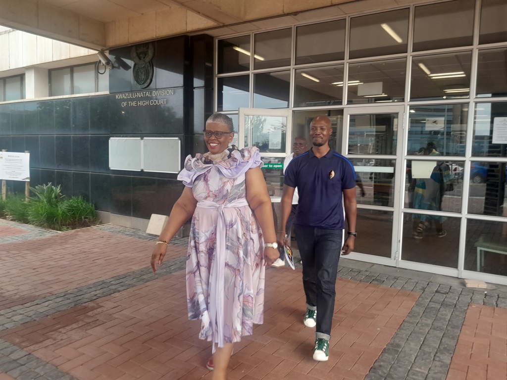 The former eThekwini Municipality mayor Zandile Gumede with her spokesman Siphelele Jiyane leaving the Durban High Court. Photo by Mbali Dlungwana 