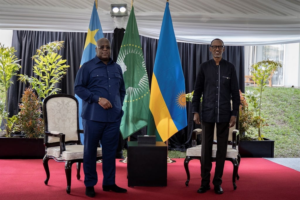 The DRC's president, Felix Tshisekedi (left), and his Rwandan counterpart, Paul Kagame (right), are at loggerheads over their support for rebel groups seeking to destabilise both countries.