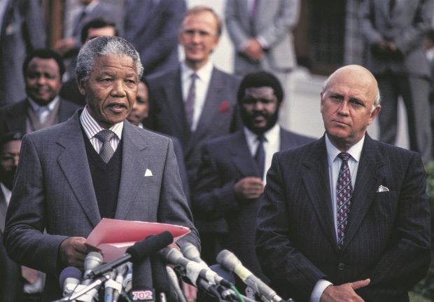 Nelson Mandela and FW de Klerk in May 1990. (Getty Images)