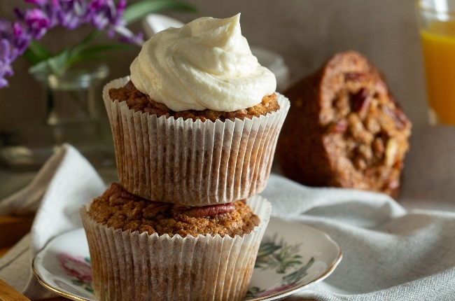Nutty carrot muffins with cream cheese frosting | You
