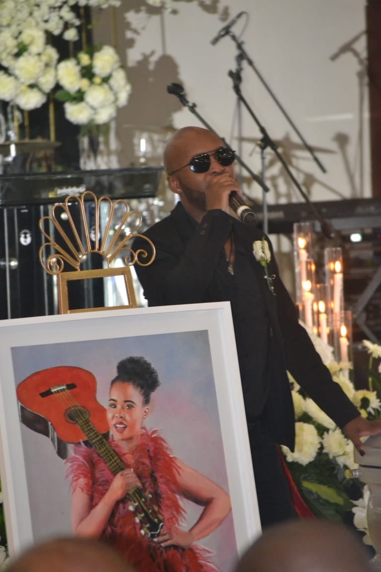 Vusi Nova sings during Zahara's funeral service. Photo by Luvuyo Mehlwana
