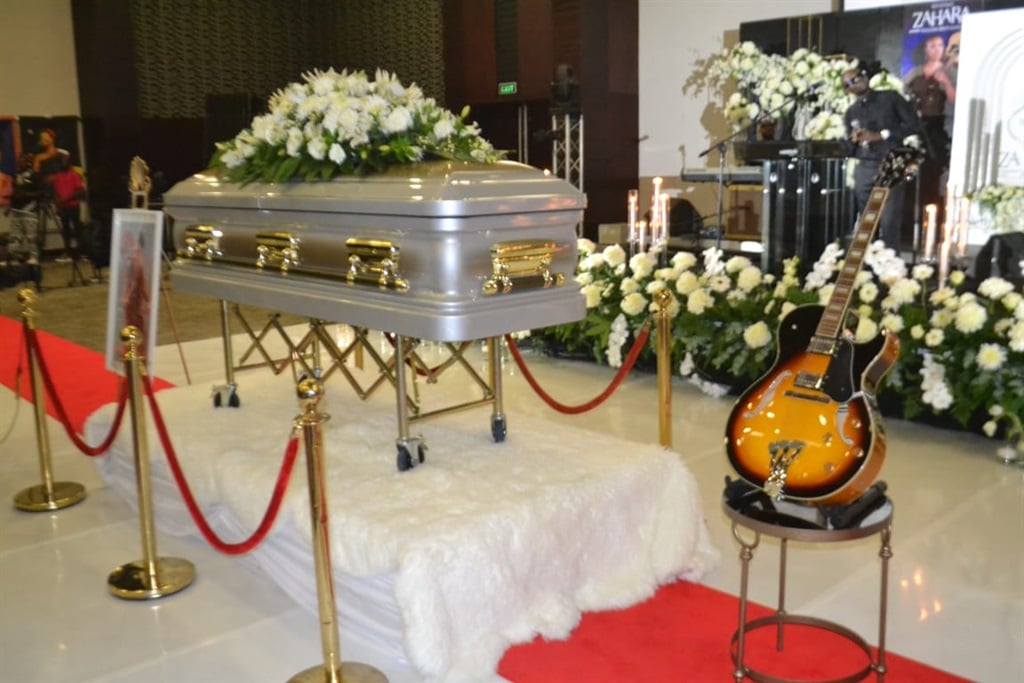 Zahara's coffin in front of the family during her funeral at the ICC in East London. Photo by Luvuyo Mehlwana