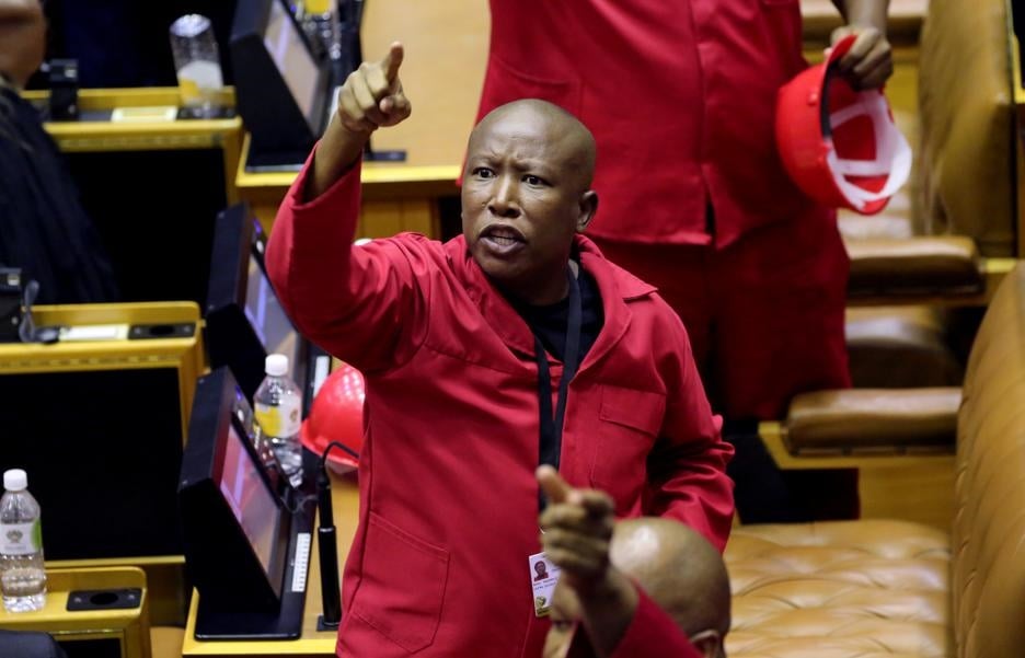 EFF leader Julius Malema objects as President Cyril Ramaphosa attempts to deliver his state of the nation address. Picture: Sumaya Hisham/Reuters