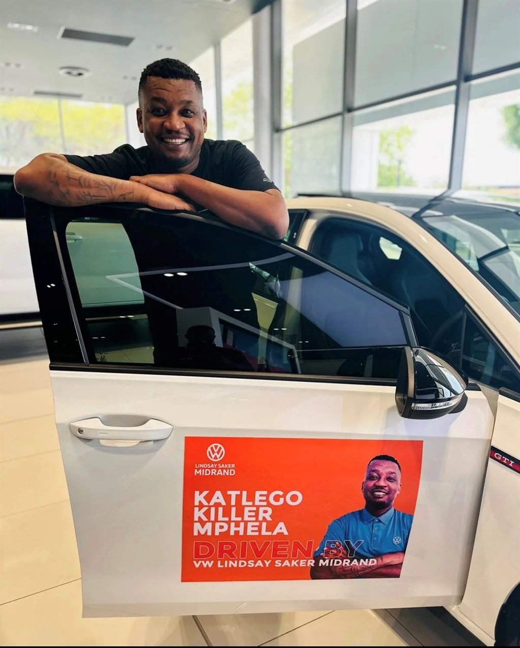Katlego Mphela has gotten off to a flyer as a car salesman in a VW dealership in Midrand. 