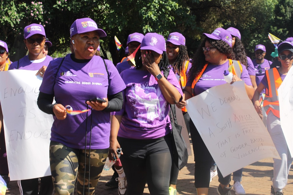 Social Development Minister Lindiwe Zulu leading a walk against homophobia, biphobia and transphobia at the Botanical Gardens in Tshwane on Friday. Photo by Thokozile Mnguni