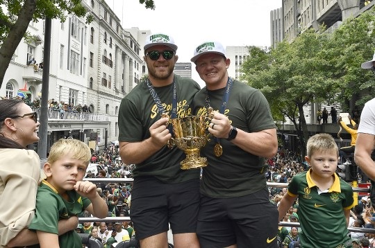 Duane Vermeulen and Deon Fourie during the South Africa men's national rugby team trophy tour last year in Cape Town, South Africa. (Ashley Vlotman/Gallo Images)