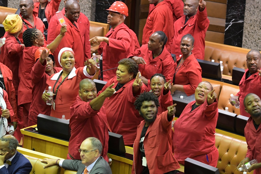 The EFF disrupts the State of the Nation Address on 13 February 2020. (Jeffrey Abrahams, Gallo Images)