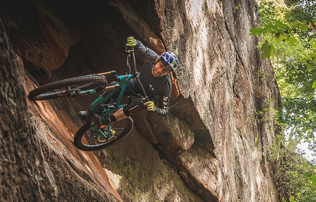 Can you ride at this angle on a rock face? Danny MacAskill  can. And a lot more. (Photo: Endura)
