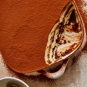 Tiramisu with white chocolate, ice-cream, and coffee soak
