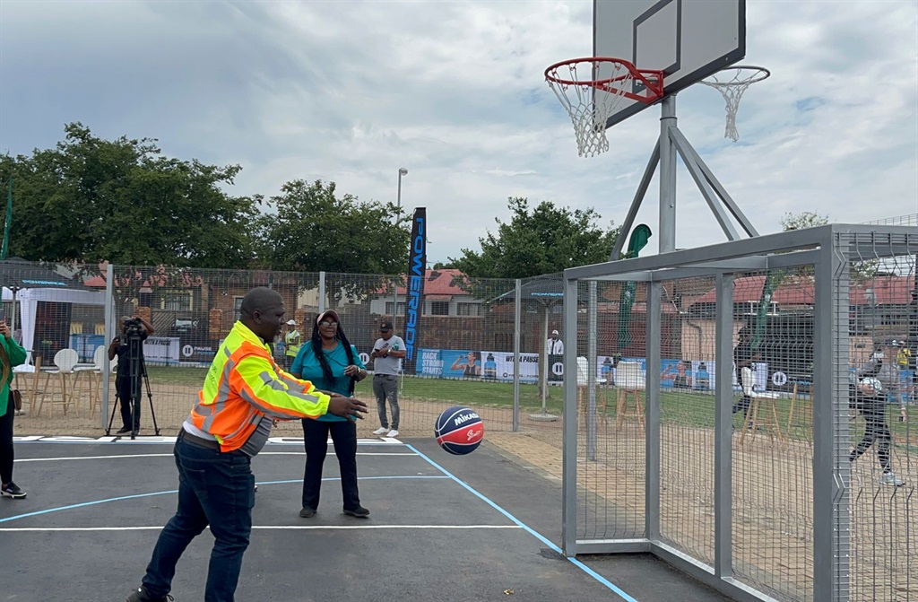 MMC for community development Lubabalo Magwentshu officially opens the sports court in Soweto. Photo by Nhlanhla Khomola