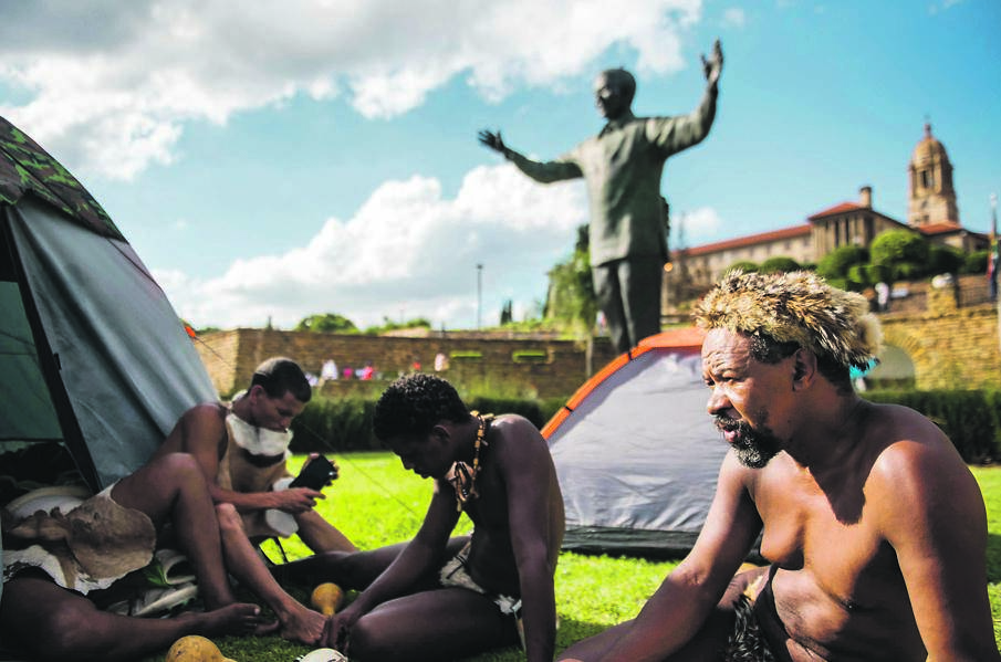 Khoisan community members are still camping outside the Union Buildings. Picture: Alet Pretorius / Gallo Images 