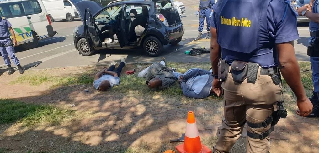 Three men, linked to multiple armed robberies, arrested by TMPD in Pretoria West. (Supplied)